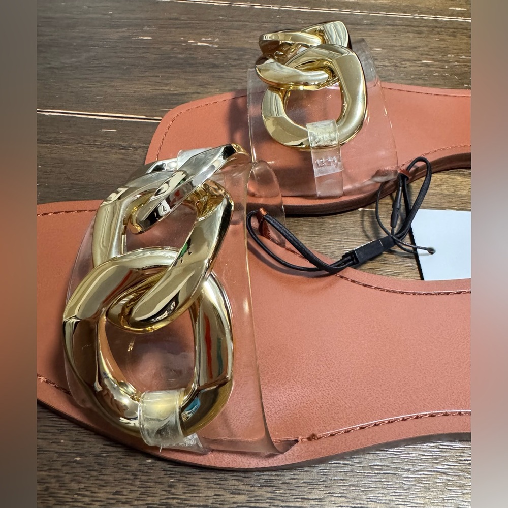 Zara Gold Chain Link Flat Sandals size 9 - Picture 6 of 10